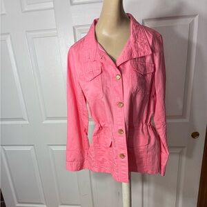 Pretty pink cinch waist jacket from Talbots